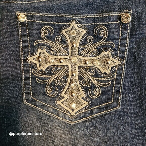 Roadrunner Apparel Inc Jeans 16 Bootcut Mid Rise Cross Embellished Thick Stitch - Picture 4 of 12